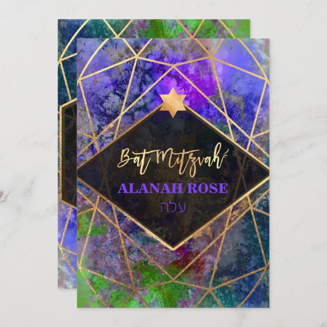 Convite PixDezines Galaxy Abstrato Geométrico Mitzvah (Frente/Verso)