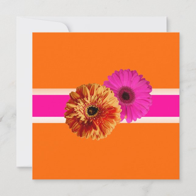 Convite PixDezines Gerbera, laranja+paixão rosa/cores diy (Frente)
