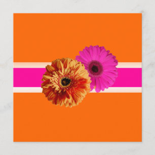 Convite PixDezines Gerbera, laranja+paixão rosa/cores diy