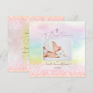 Convite PixDezines Glitter de Algodão Doce, Batismo Menina