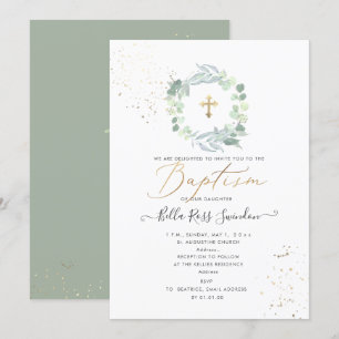 Convite PixDezines Greenery Watercolor Eucalyptus Baptism