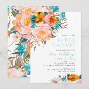 Convite PixDezines H2 Aqua Peach Peonies Casamento