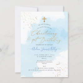 Convite PixDezines H2 Blue Christening+primeiro aniversari