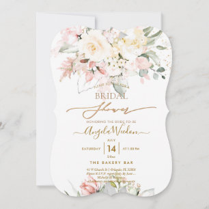 Convite PixDezines H2 Blush Alabaster Rosas Chá de Bebê de