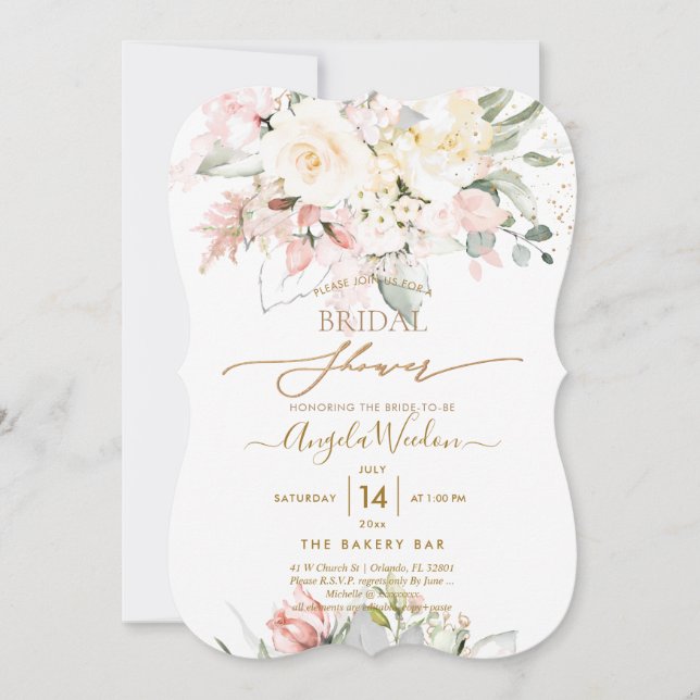 Convite PixDezines H2 Blush Alabaster Rosas Chá de Bebê de (Frente)