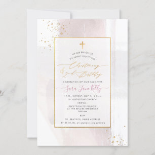 Convite PixDezines H2 Blush Christening+segundo aniversár