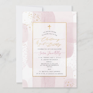 Convite PixDezines H2 Blush Christening+segundo aniversár