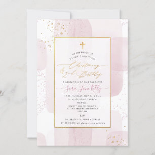 Convite PixDezines H2 Blush Christening+segundo aniversár
