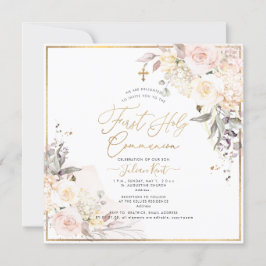 Convite PixDezines H2 Blush Rosas Primeira Comunhão Sagrad