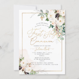 Convite PixDezines H2 Blush Rosas Primeira Comunhão Sagrad
