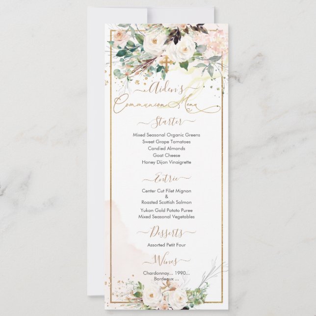 Convite PixDezines H2 Blush Rosas Primeira Comunhão Sagrad (Frente)