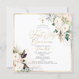 Convite PixDezines H2 Blush Rosas Primeira Comunhão Sagrad