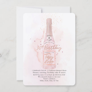 Convite PixDezines H2 Champanhe Rosa 90 Aniversário Bkupfi