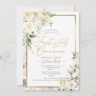 Convite PixDezines H2 Cream Rosa Primeira Comunhão Sagrada