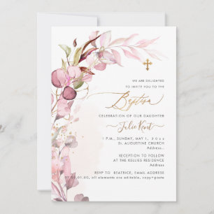 Convite PixDezines H2 Dusty Blush Gum Foliage Batismo