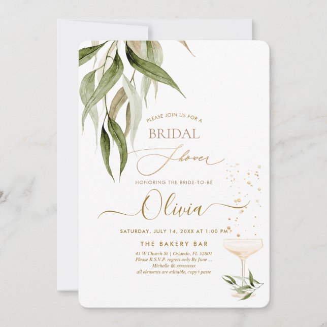 Convite PixDezines H2 Eucalipto Verde Bridal Shower (Frente)