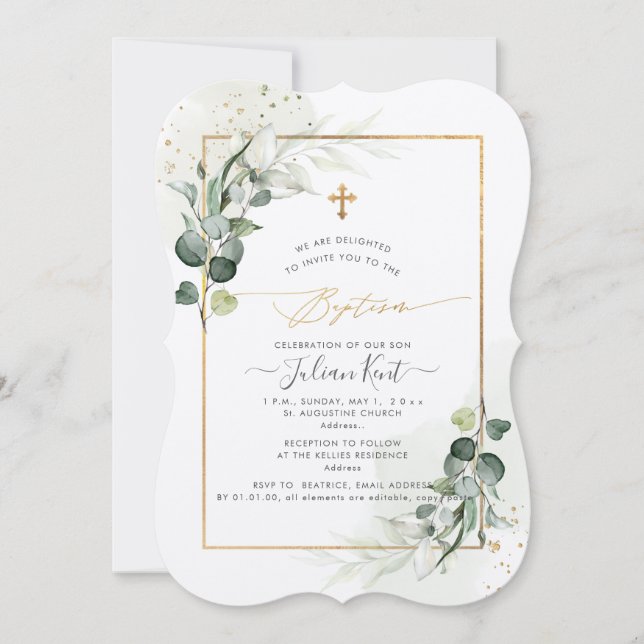 Convite PixDezines H2 Eucalyptus Baptism (Frente)
