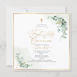 Convite PixDezines H2 Eucalyptus Primeira Comunhão Sagrada