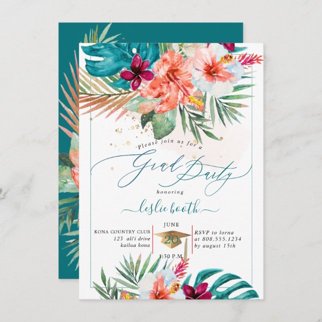 Convite PixDezines H2 Graduação De Luau De Paraíso Tropica (Frente/Verso)