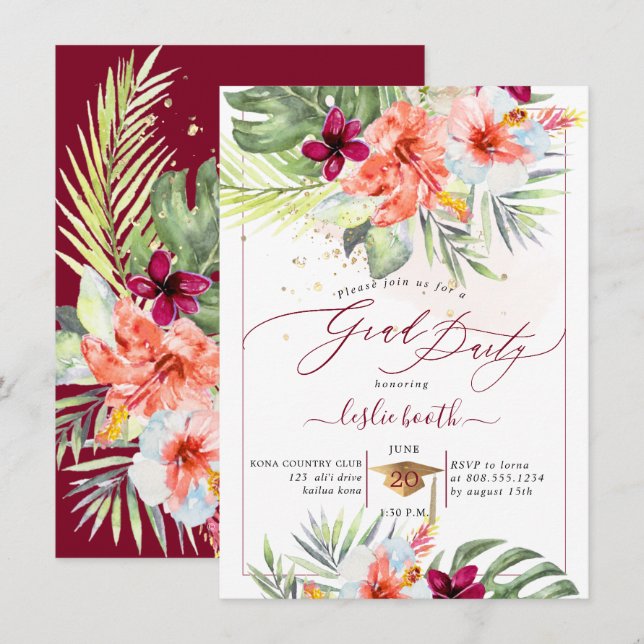 Convite PixDezines H2 Graduação De Luau De Paraíso Tropica (Frente/Verso)
