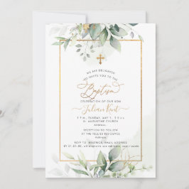 Convite PixDezines H2 Green Gold Eucalyptus Baptism