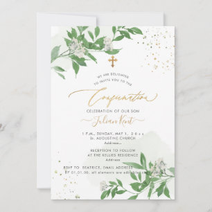 Convite PixDezines H2 Greenery White Blossoms Confirmaçã