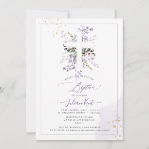 Convite PixDezines H2 Lilás Roxo Eucalipto Batismo