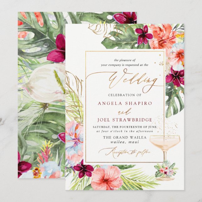 Convite PixDezines H2 Paraíso Tropical Brunch Bubbly (Frente/Verso)