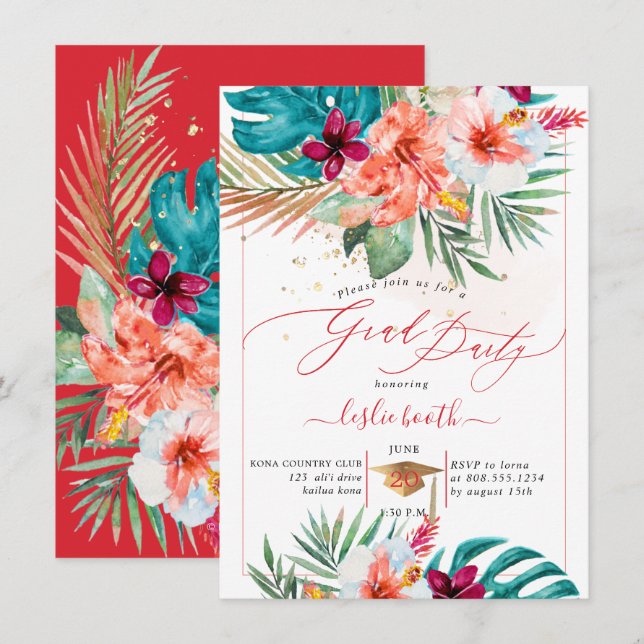 Convite PixDezines H2 Paraíso Tropical Luau Graduação Em (Frente/Verso)