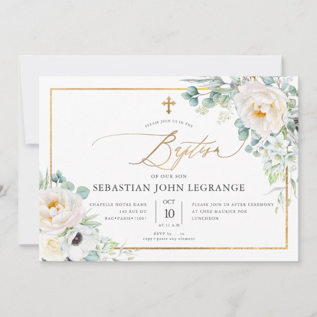Convite PixDezines H2 Peonies Eucalyptus Baptism (Frente)