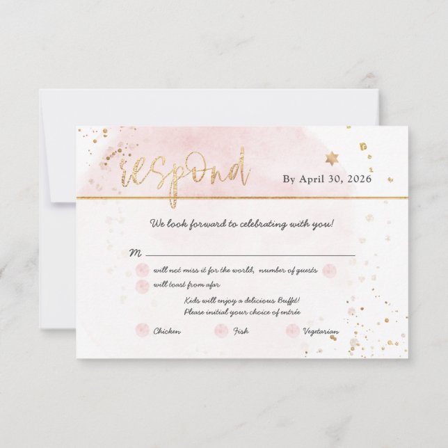 Convite PixDezines H2 Rosa Bege Algodão Doce Mitzvah RSVP (Verso)
