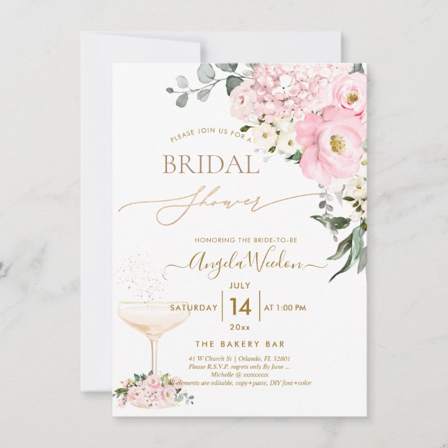 Convite PixDezines H2 Rosa de Hydrangea rosa (Frente)