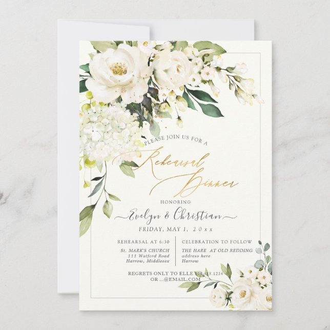 Convite PixDezines H2 Rosas Alabaster Janto de ensaio (Frente)