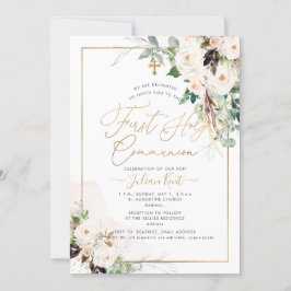 Convite PixDezines H2 Rosas Rosadas Primeira Comunhão