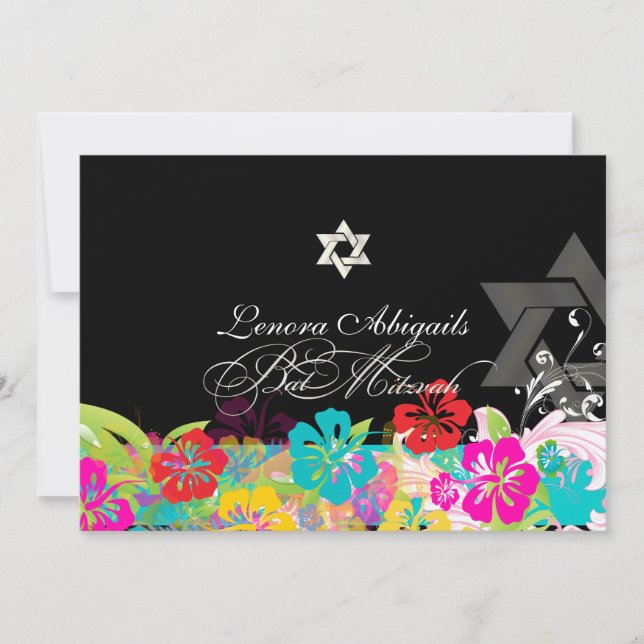 Convite PixDezines hibiscus/Bat Mitzvah (Frente)