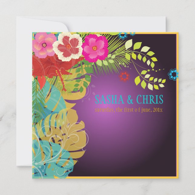 Convite PixDezines Hibiscus+nstera/yellow+aqua (Frente)