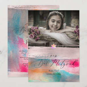 Convite PixDezines Iridescente Bat Mitzvah Aquarela