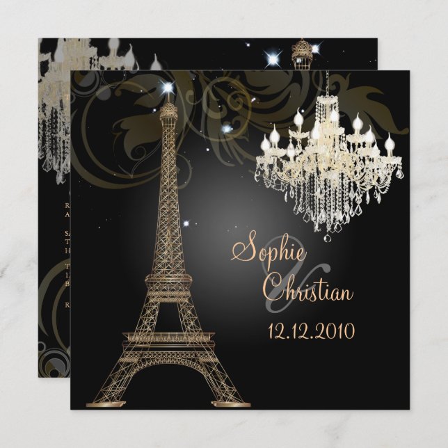 Convite PixDezines LA TOUR EIFFEL/PARIS/CRYSTAL CHANDELIER (Frente/Verso)