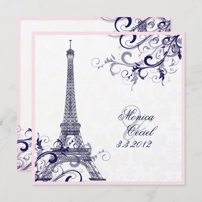 Convite PixDezines la tour eiffel/paris/METALLIC SILVER (Frente/Verso)