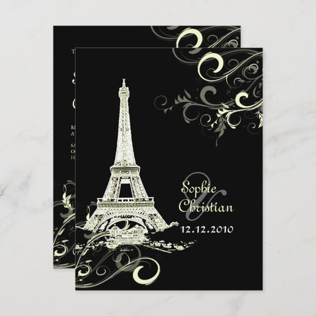 Convite PixDezines La Tour Eiffel+Swirls (Frente/Verso)