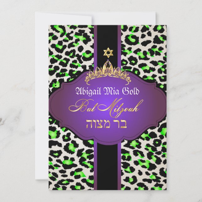 Convite PixDezines Leopard+tiara/bat mitzvah (Frente)