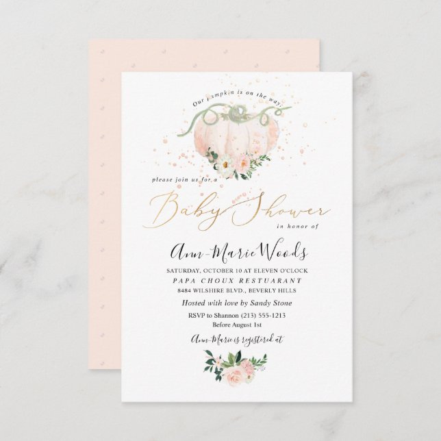 Convite PixDezines Lil Blush Pumpkin Chá de fraldas (Frente/Verso)