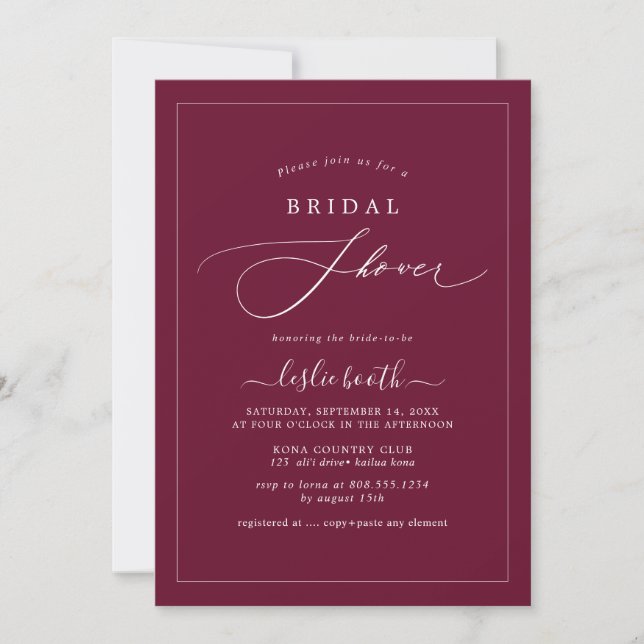 Convite PixDezines Luxo Script Casamento Burgundy (Frente)