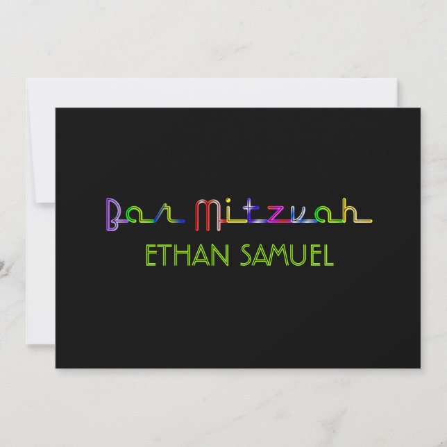 Convite PixDezines luzes neon bar mitzvah (Frente)