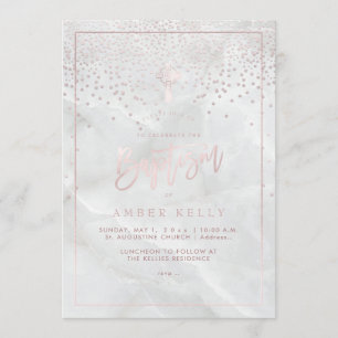 Convite PixDezines Marble+Blush Pink Confetti/Baptismo