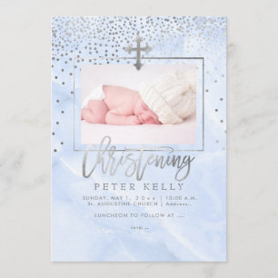 Convite PixDezines Marble+Faux Silver Dots/Christening