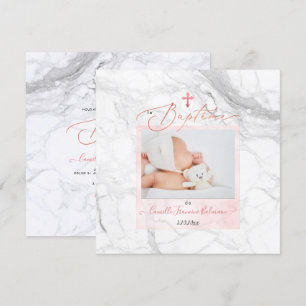 Convite PixDezines Marbre Blanc, Baptême Fille