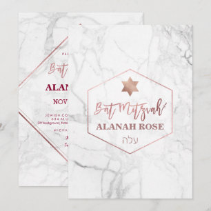 Convite PixDezines Mármore Branco Bar Mitzvah/Rouso Dourad