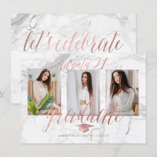 Convite PixDezines Mármore Falso Rosa Dourado Graduação