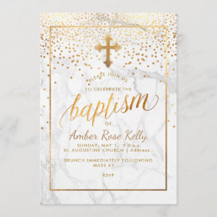 Convite PixDezines Mármore+Pontos de Ouro Falso/Batismo